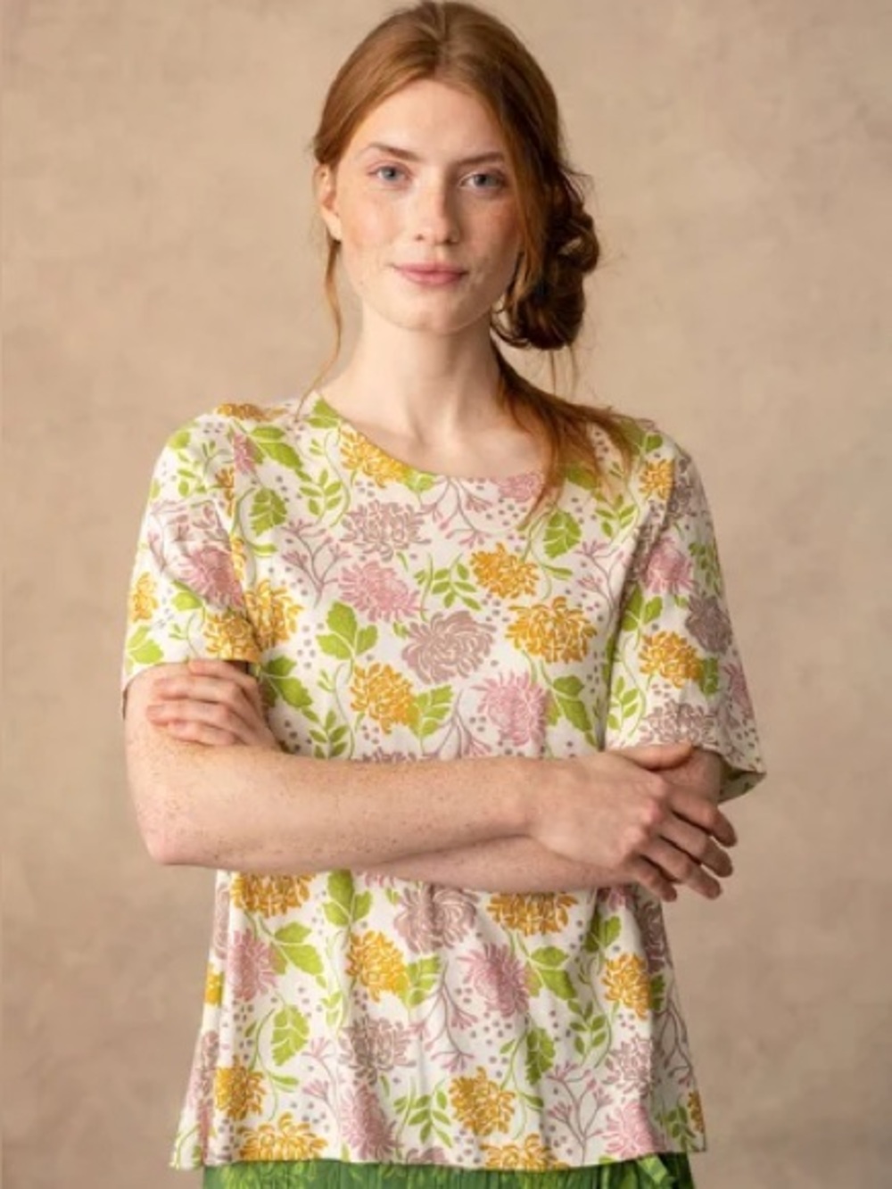 Gudrun Sjoden Floral Jersey Crewneck Short Sleeve Tee Large Cotton Modal